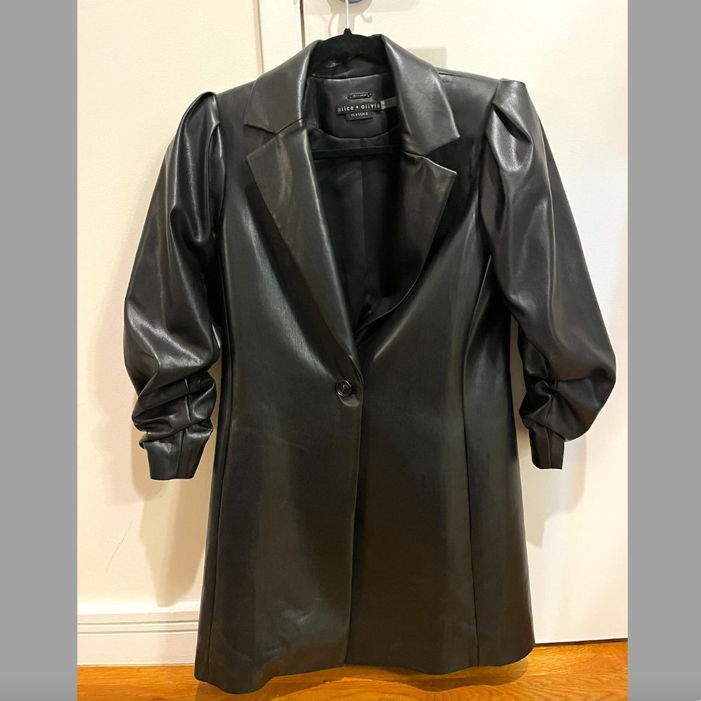 ALICE AND OLIVIA   Wenona Puff-sleeve Vegan-leather Blazer In Black